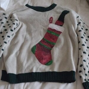 Ugly Christmas Sweater With Sequin Stocking Design EUC